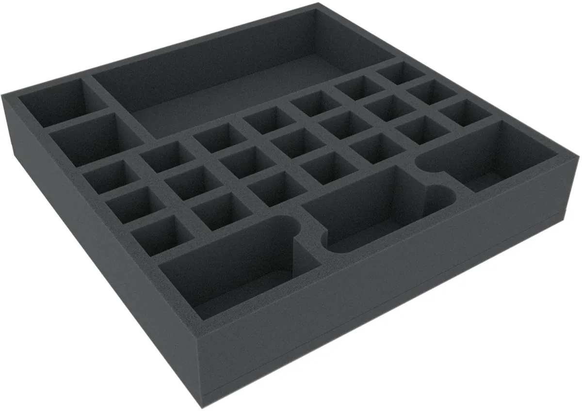 AGMEZQ055BO 295 mm x 295 mm x 55 mm foam tray for board games with 27 compartments
