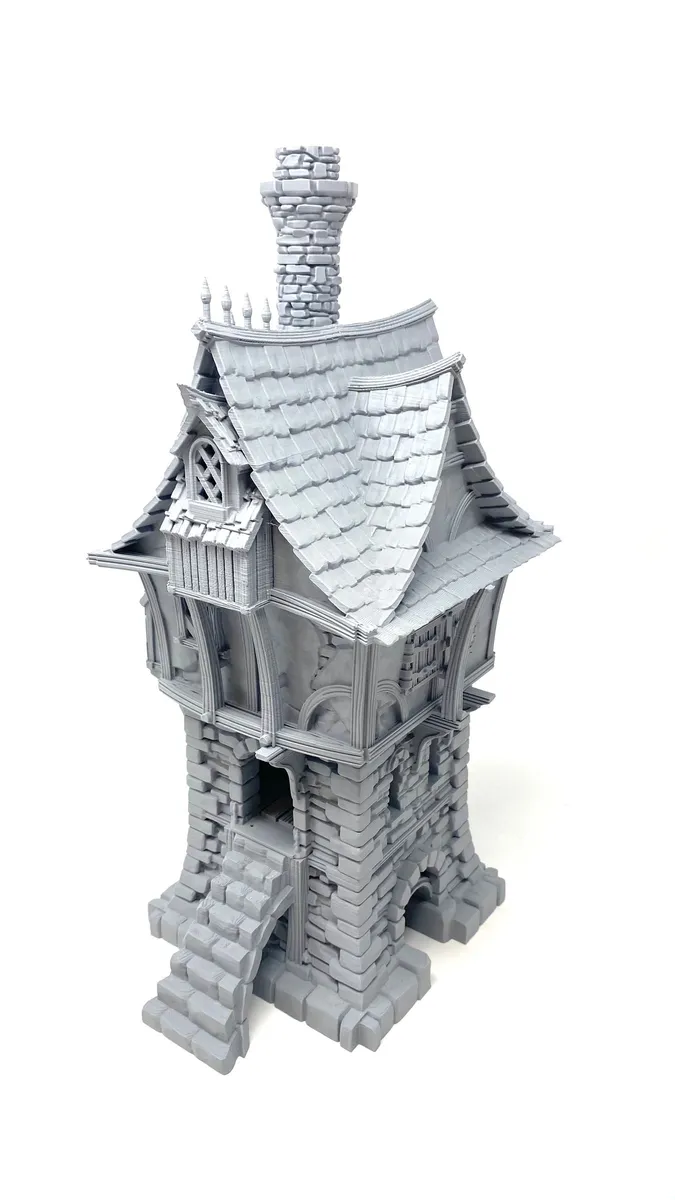 3D Printed Townhouse 01 for Tabletop Miniatures - Paintable and Highly Detailed - Perfect for D&D, Wargaming, and Dioramas - 28mm Scale - Approx. 18x16x35 cm - Multi-part