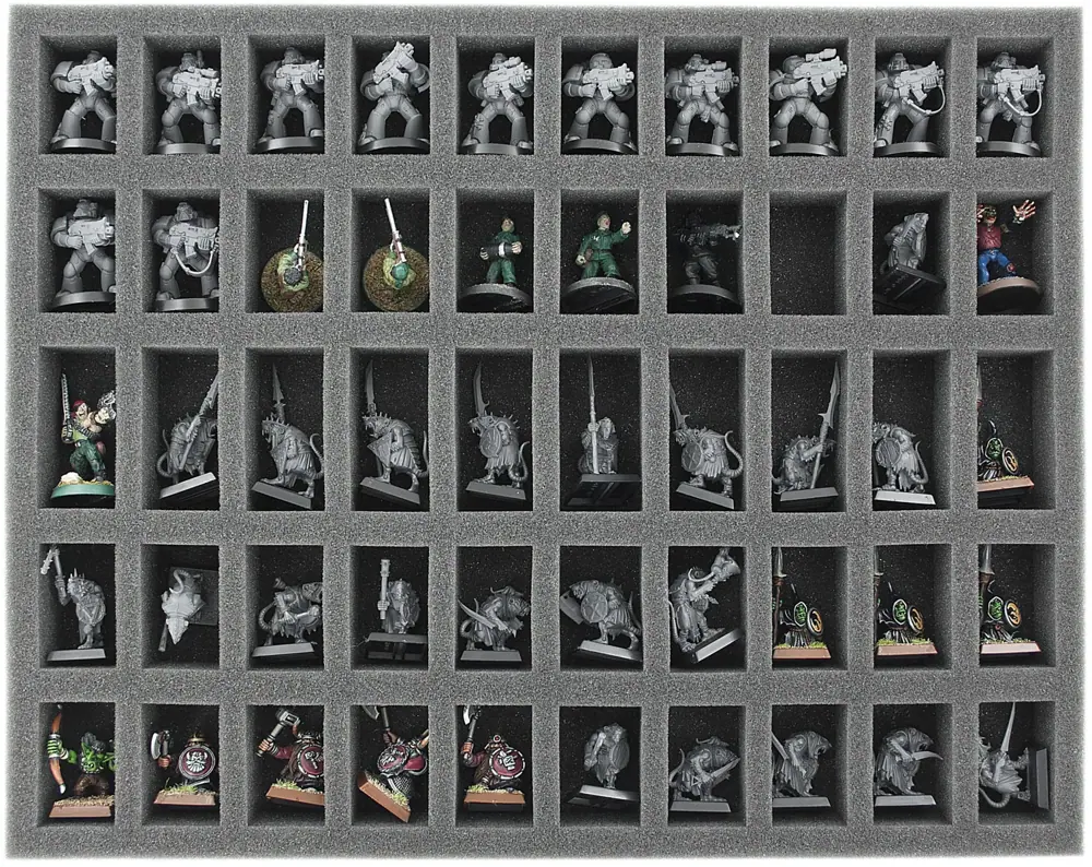 FS035WH06 35 mm full-size foam tray with 50 slots for miniatures with 25 mm base