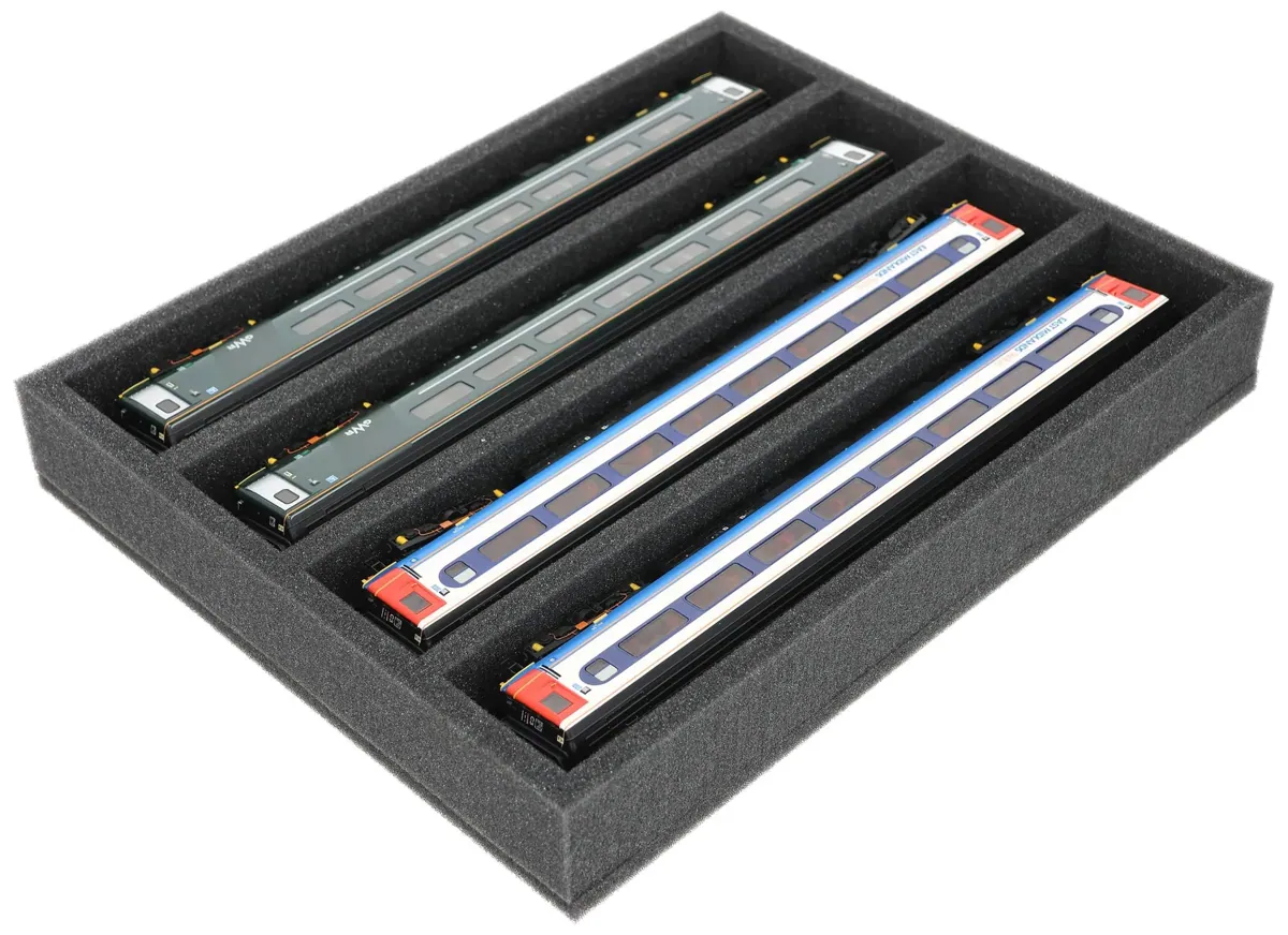 FS050A032 Foam inlay 00 Gauge - horizontal - 4 slots for model railway locomotives, wagons and vehicles