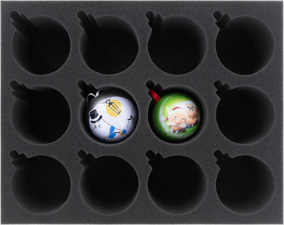 FS080A007 Feldherr foam tray for 12 Christmas baubles diameter 70 mm with crown