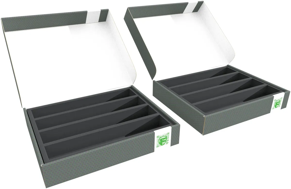 2 pcs. Value Pack Feldherr Storage Box FSLB055 for model railway locomotives, wagons and vehicles - 4 slots for H0 gauge horizontal