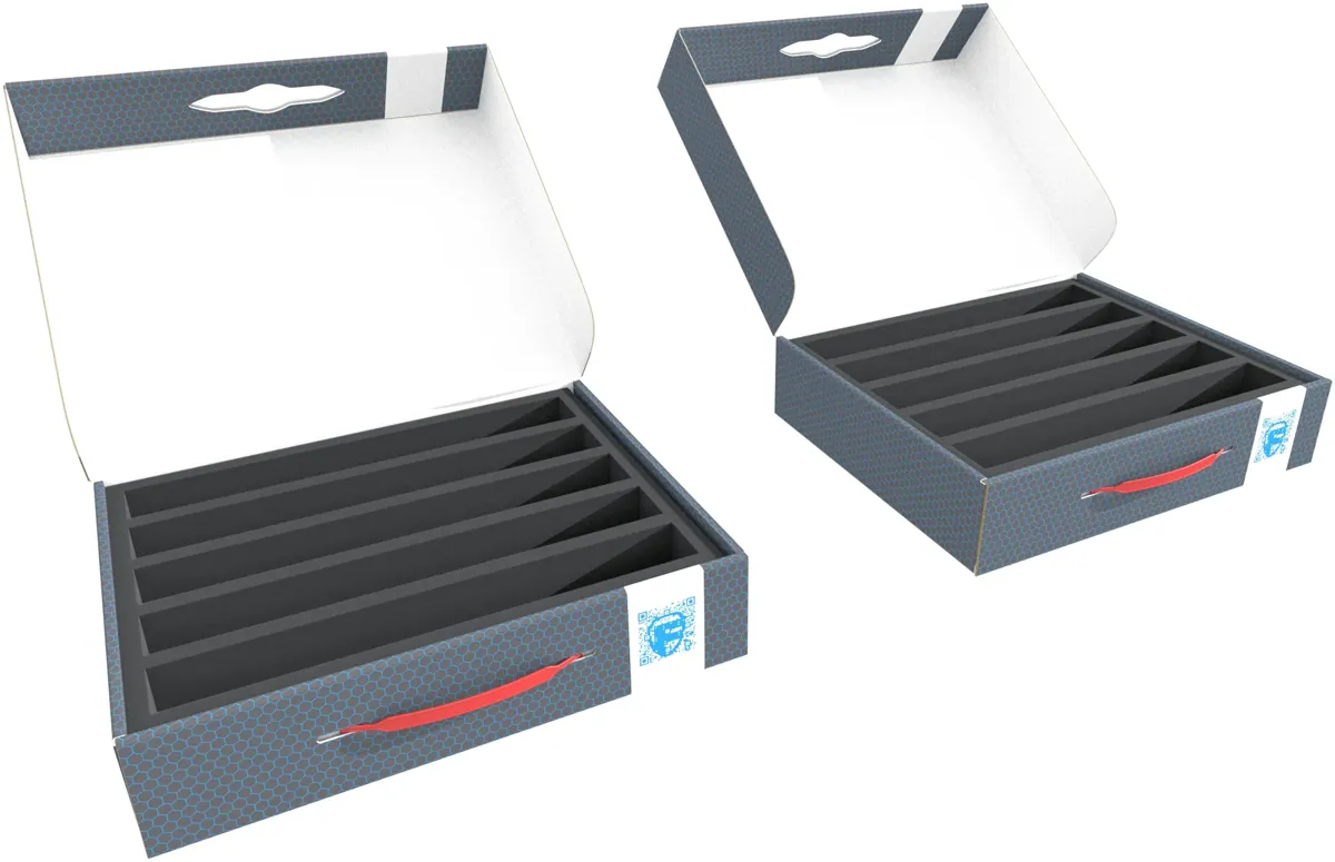 2 pcs. Value Pack Feldherr Storage Box FSLB075 for model railway locomotives, wagons and vehicles - 5 slots for H0 gauge - vertical
