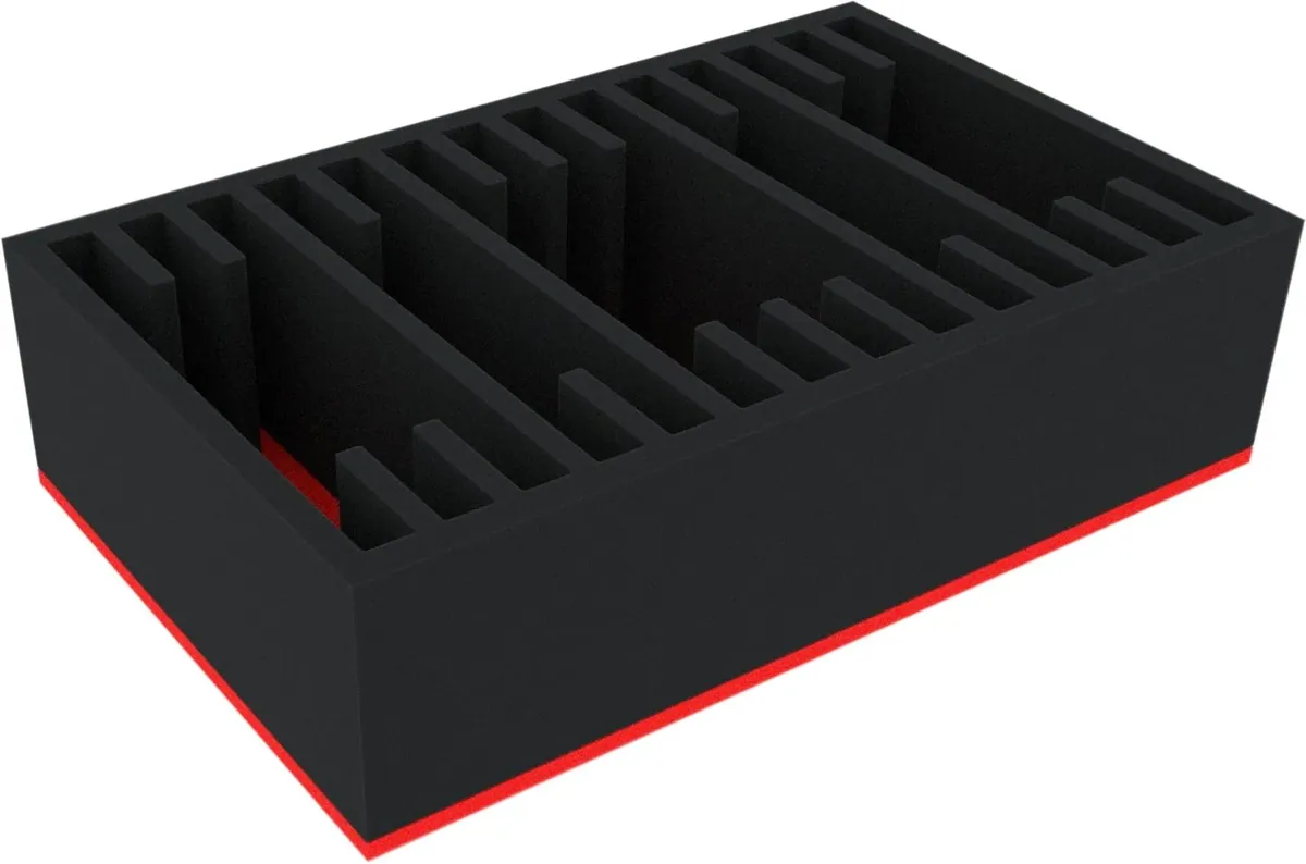 DSMFKL145BO-PE Double-Size foam insert with 14 slots for upright storage of notebooks, tablets, keyboards, and devices