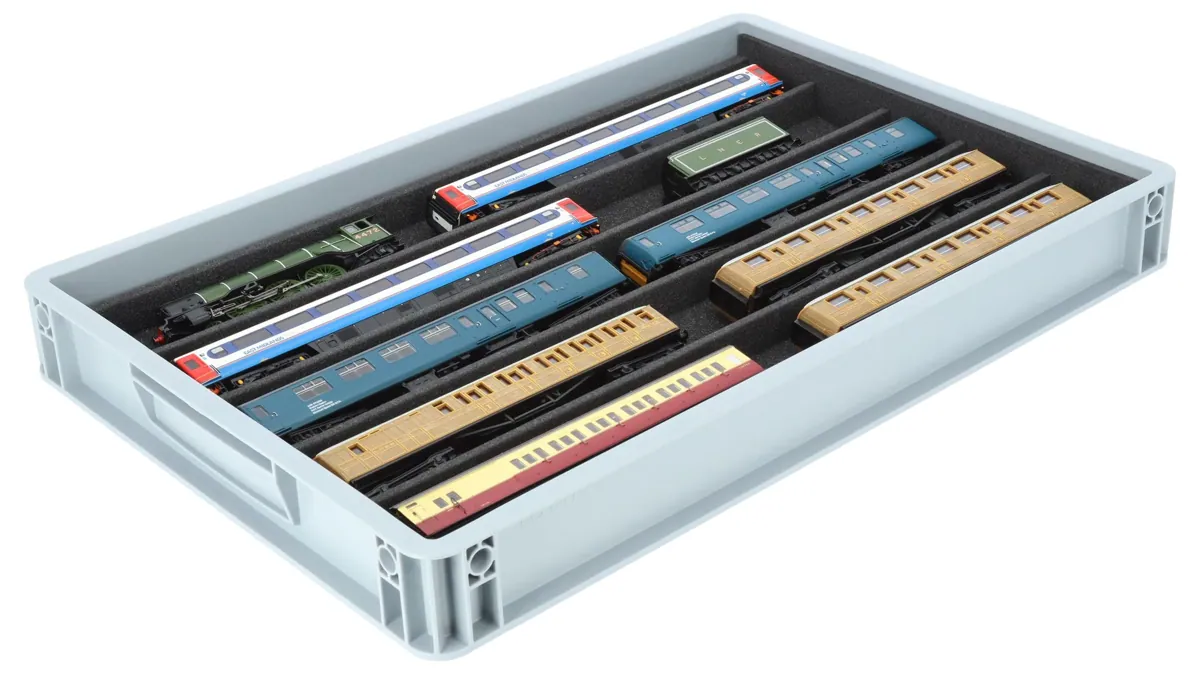 Stackable Eurobox 60 x 40 cm with PanoramaLiege for model railway - 5 compartments for 00 scale