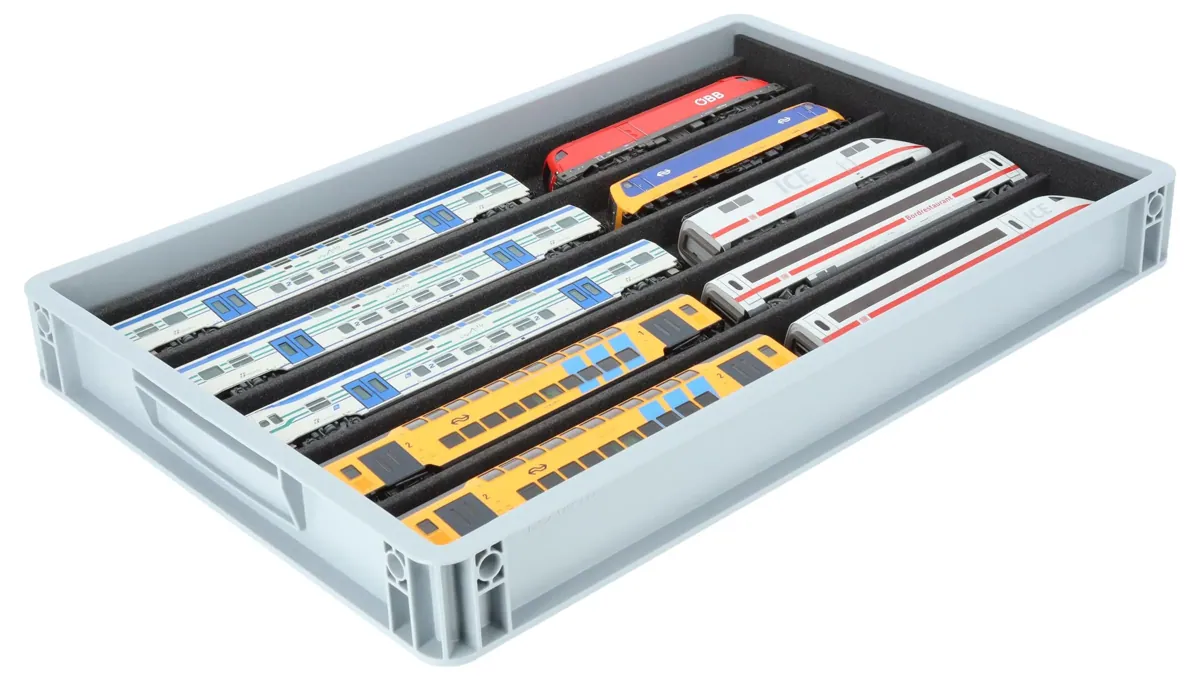 Stackable Eurobox 60 x 40 cm with PanoramaLiege for model railway - 5 compartments for H0 scale