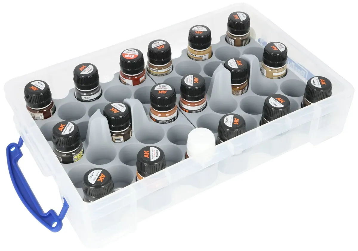 Feldherr Paint Rack with 4l Really Useful Box - 46 AK Interactive paint bottles