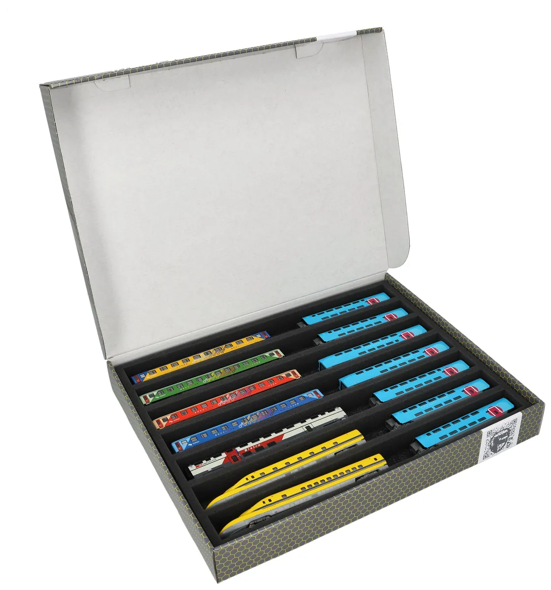Feldherr Storage Box FSLB040 for model railway locomotives, wagons and vehicles - 7 slots for N gauge horizontal