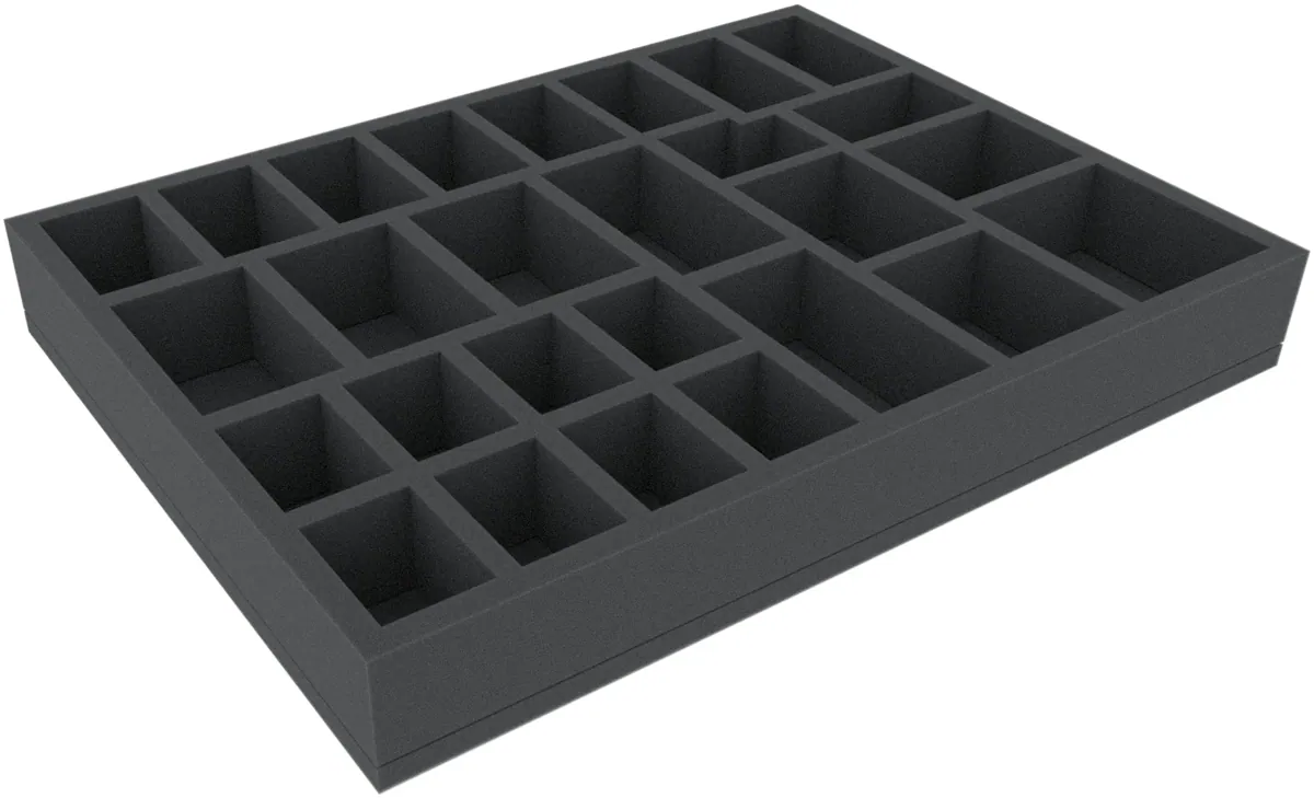 HBMFIU050BO 394 mm x 294 mm x 50 mm foam tray for board games with 27 compartments