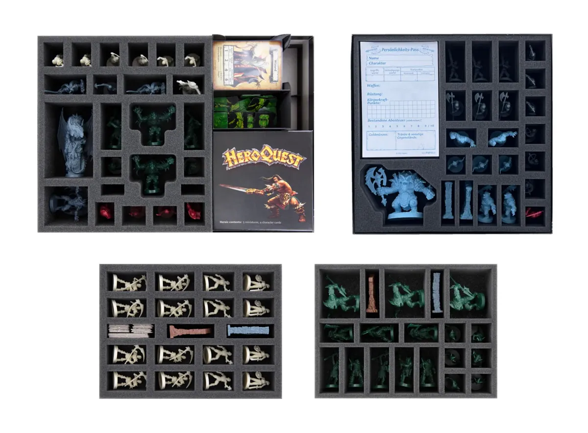 Feldherr foam + Organizer Insert Bundle for HeroQuest (2021) Mythic Box + 3 expansions - in original board game boxes