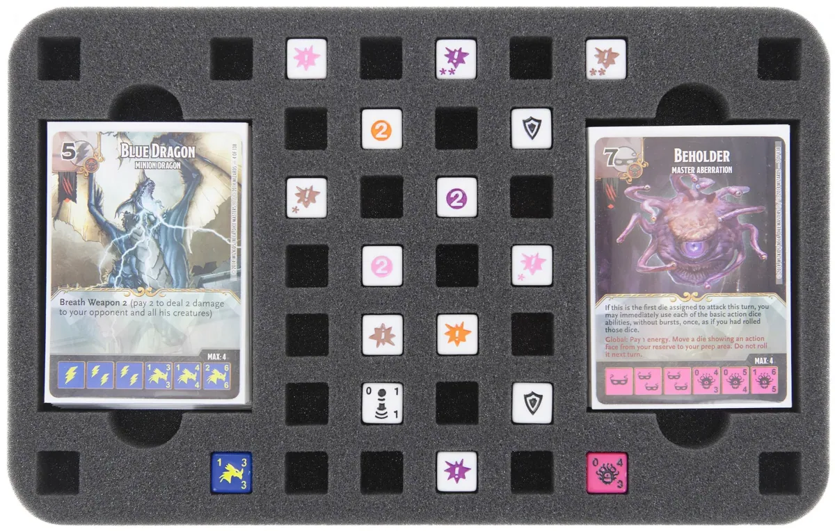 HS025DM02 25 mm half-size foam tray 36 compartments plus 2 card-slots for Dice Masters