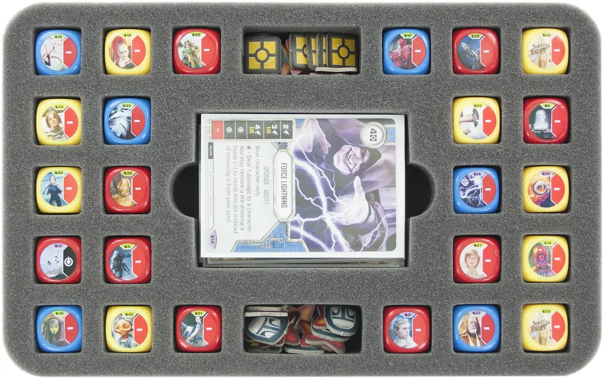 HS030DE02 half-size foam tray for 24 Star Wars Destiny dice, 35 cards and token