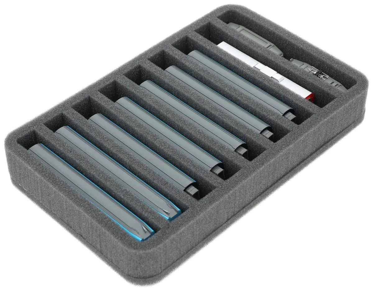 HS040A042 foam tray N Gauge - vertical - 9 slots for model railway locomotives, wagons and vehicles