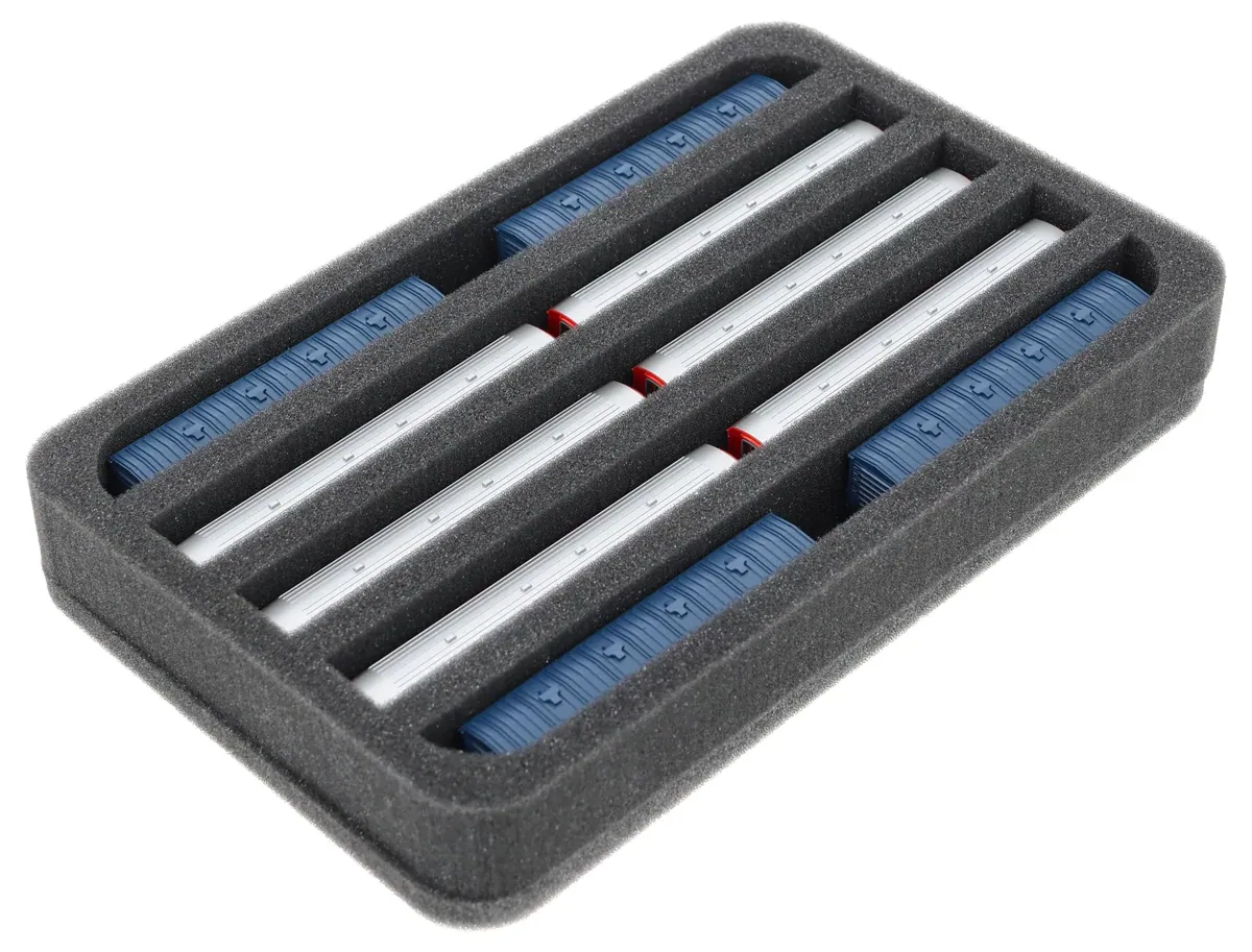HS040A060 foam tray N Gauge - vertical - 9 slots for model railway locomotives, wagons and vehicles