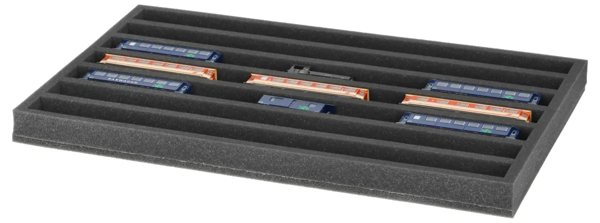 Foam insert for model railway - H0e scale - 7 compartments - for horizontal storage - JV040A007