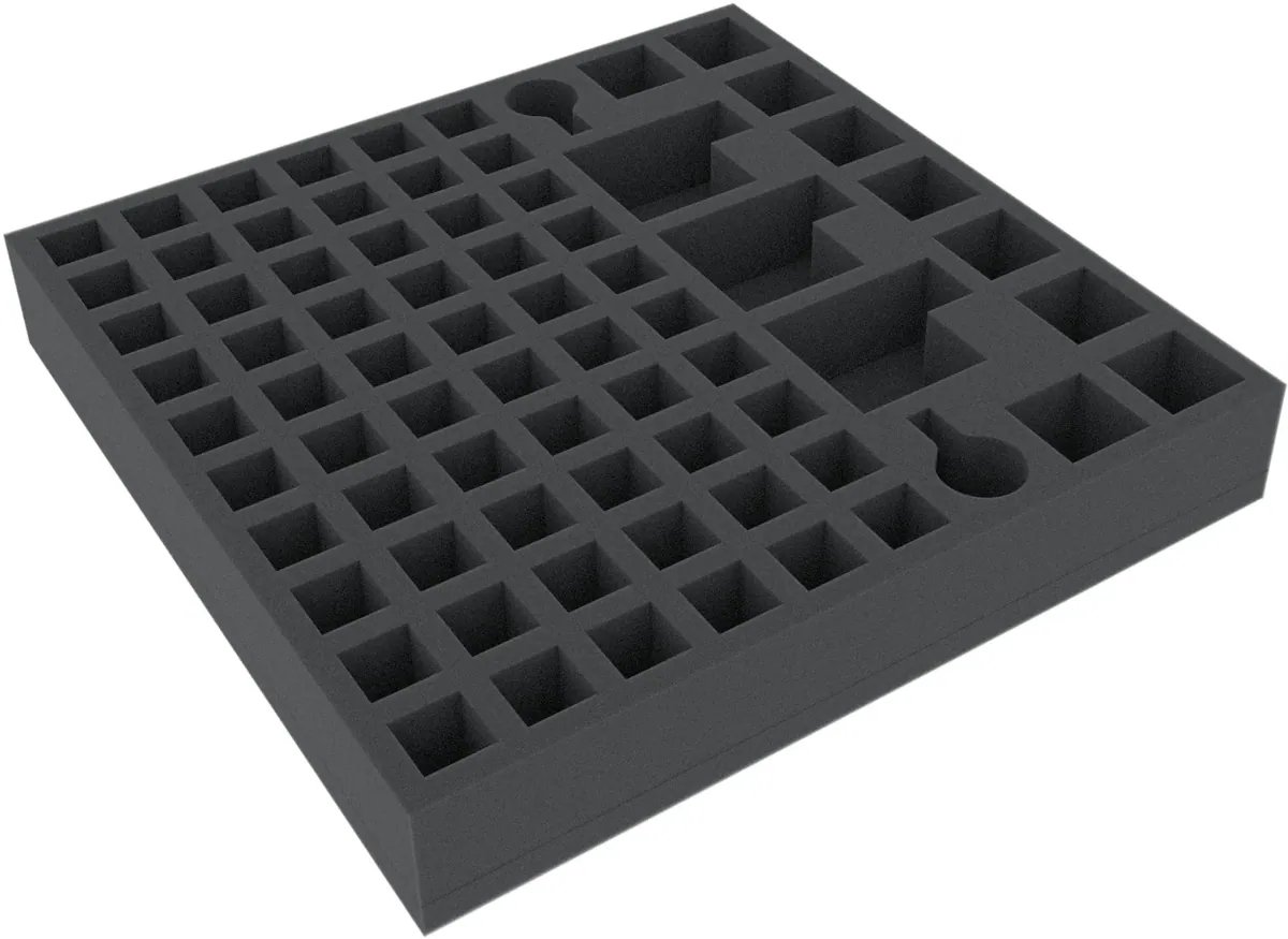 KGMFOY040BO 260 mm x 260 mm x 40 mm foam tray for board games with 74 compartments