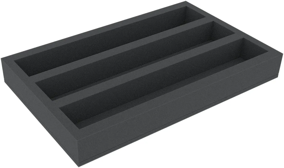 DS065A004 Foam inlay S Gauge - horizontal - 3 slots for model railway locomotives, wagons and vehicles