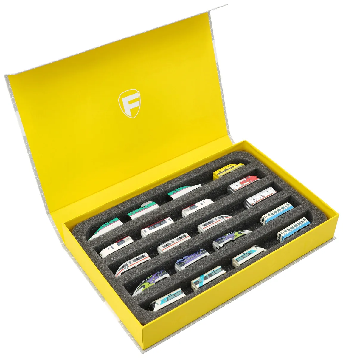 Feldherr Magnetic Box yellow for Z-Shorty model railway - 5 compartments - foam insert for horizontal storage