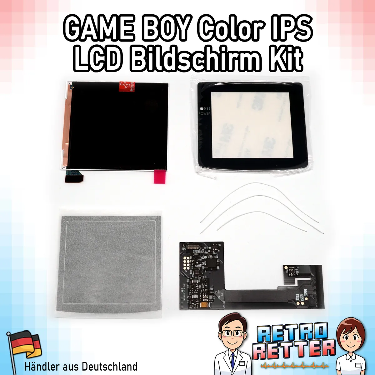GAME BOY Color XL IPS LCD Bildschirm Set Schwarz - Aus diversen YouTube Videos bekannt -