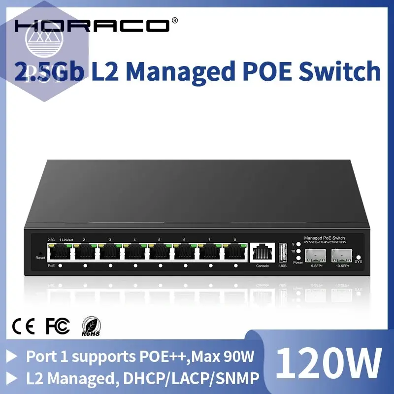 HORACO 2.5Gb 8-Port PoE Switch 10G SFP+ L2 Managed Switch