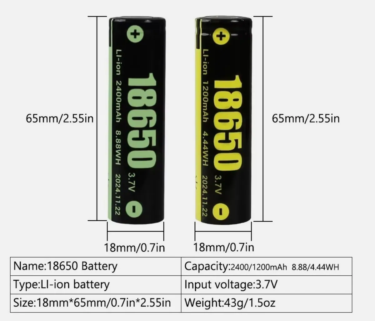 Lithium-Akku, 3,7 V, 18650, 1200 mAh, 18650 Lithium-Akku für Taschenlampe, Modelbau