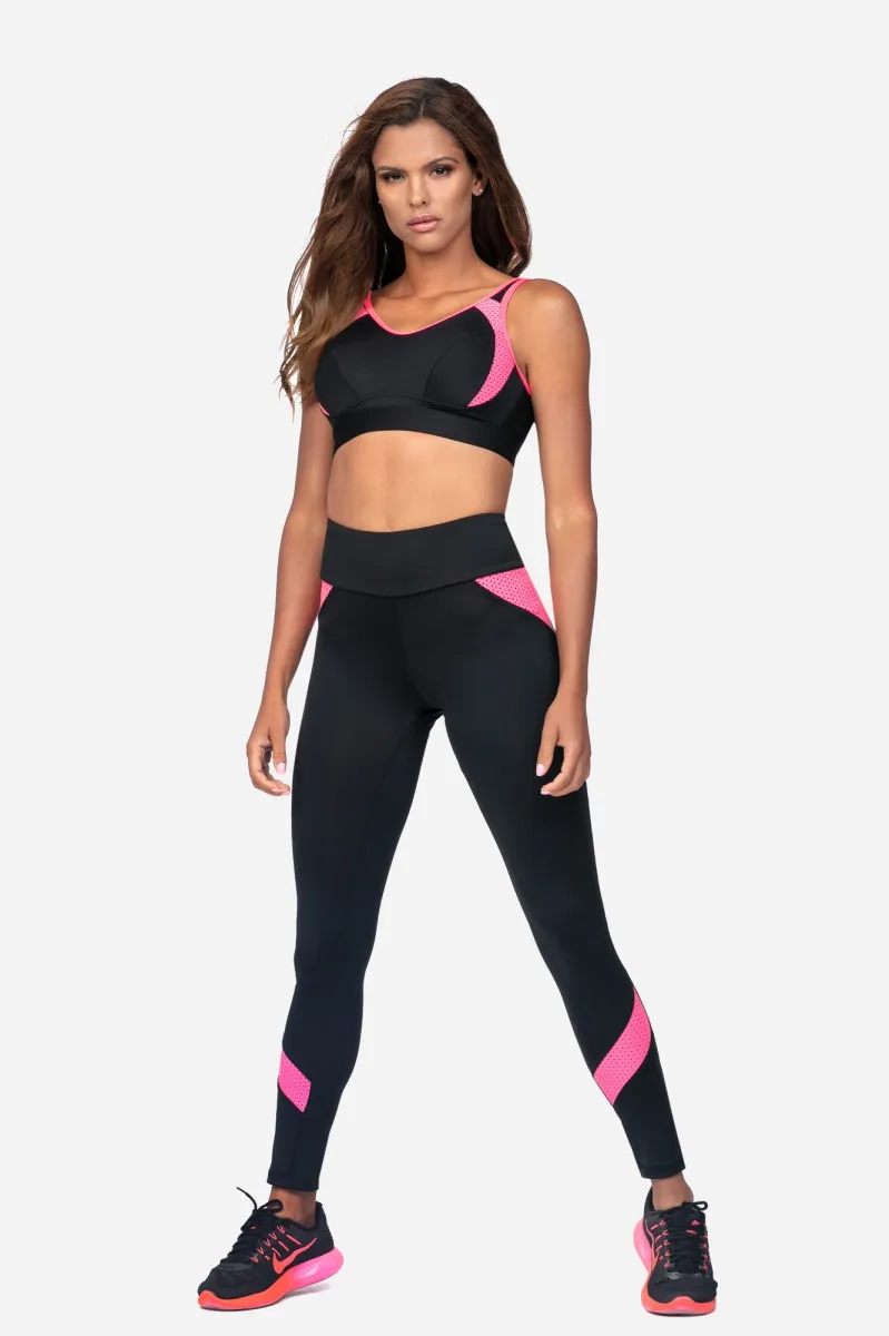 Sport BH Fitness Top | Netz-Detail & Verstellbar | Schwarz/Pink