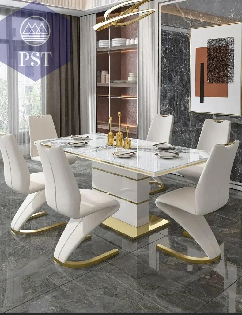 Luxuriöser Design Esstisch Marmor Gold