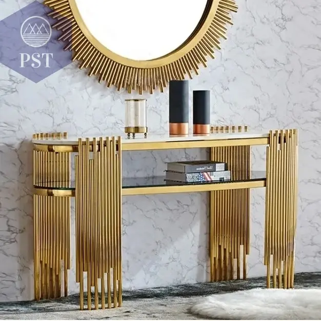 Goldene Konsole mit Spiegel