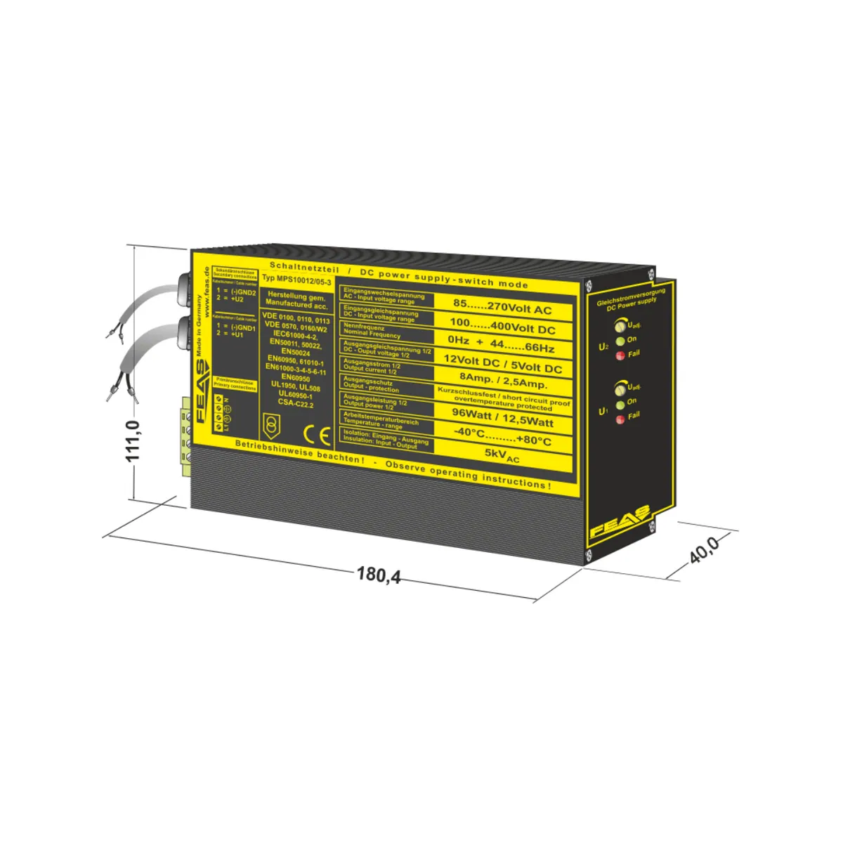 FEAS Schaltnetzteil MPS10012/05-3 (96,0W und 12,5W / 12V und 5V) LED-Netzteil