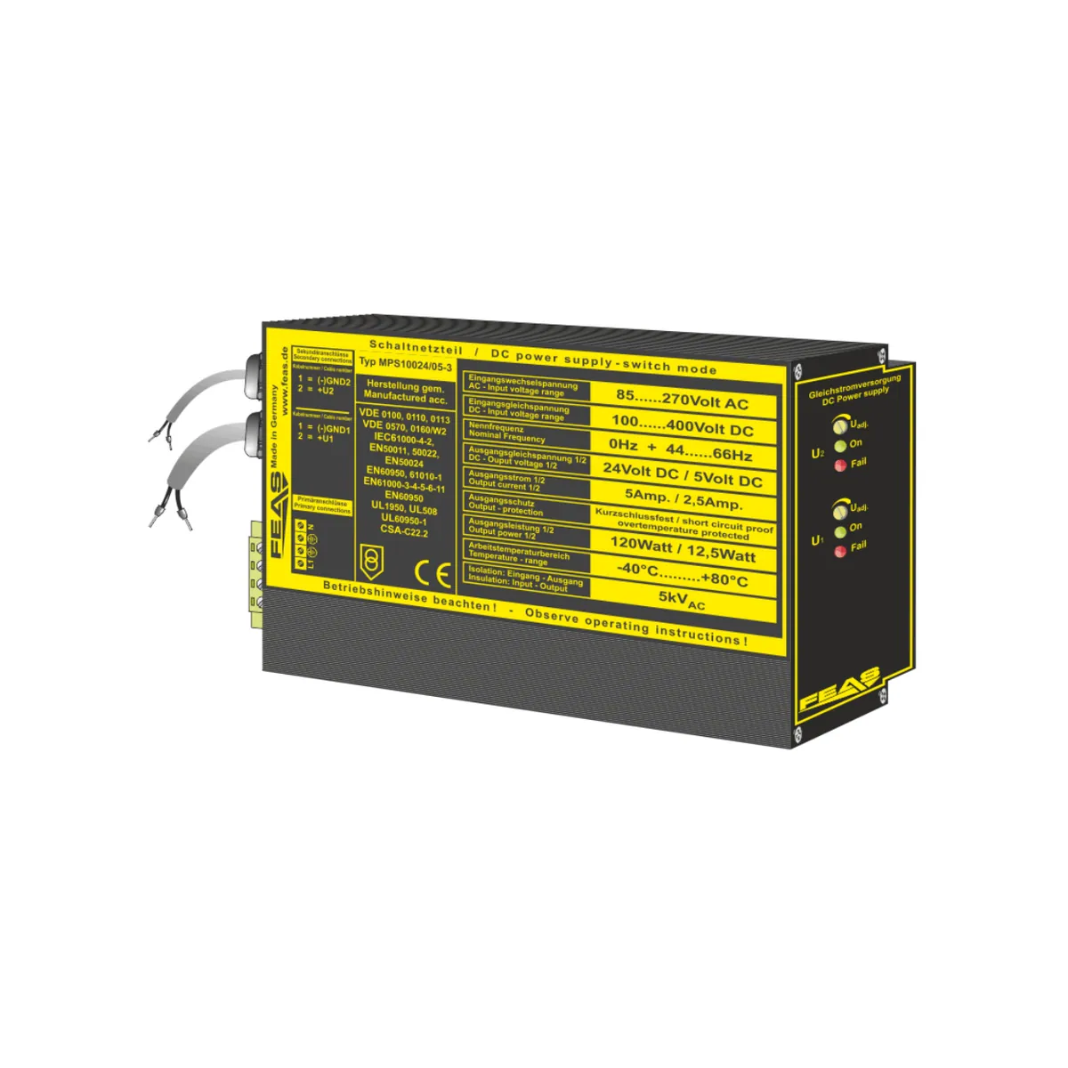 FEAS Schaltnetzteil MPS10024/05-3 (120,0W und 12,5W / 24V und 5V) LED-Netzteil