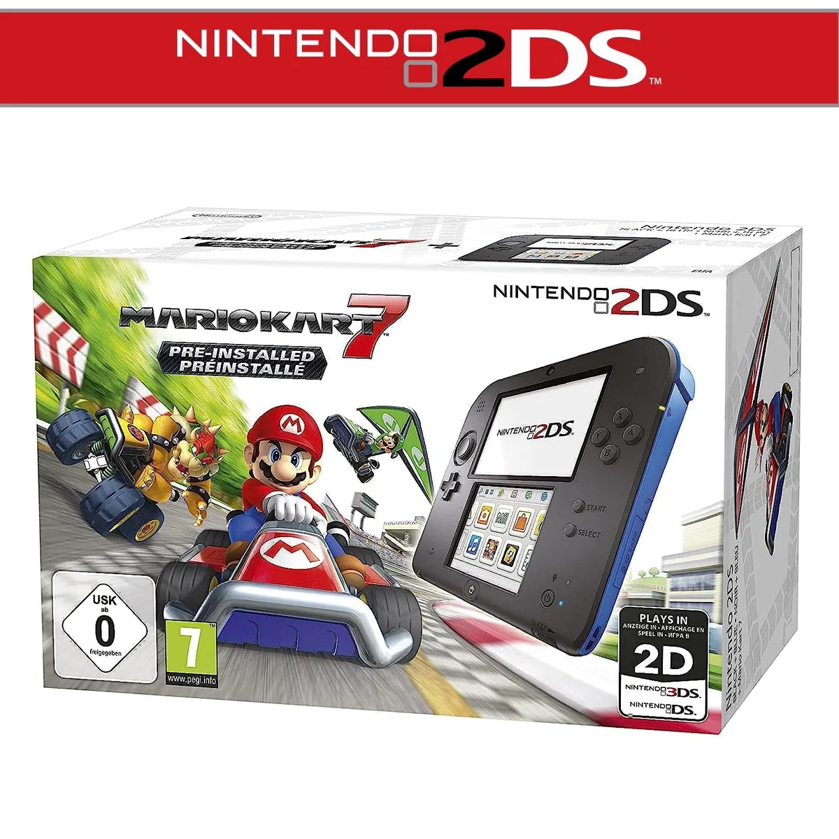 2DS Handheld-Konsole Blau/Schwarz mit Mario Kart 7 in OVP