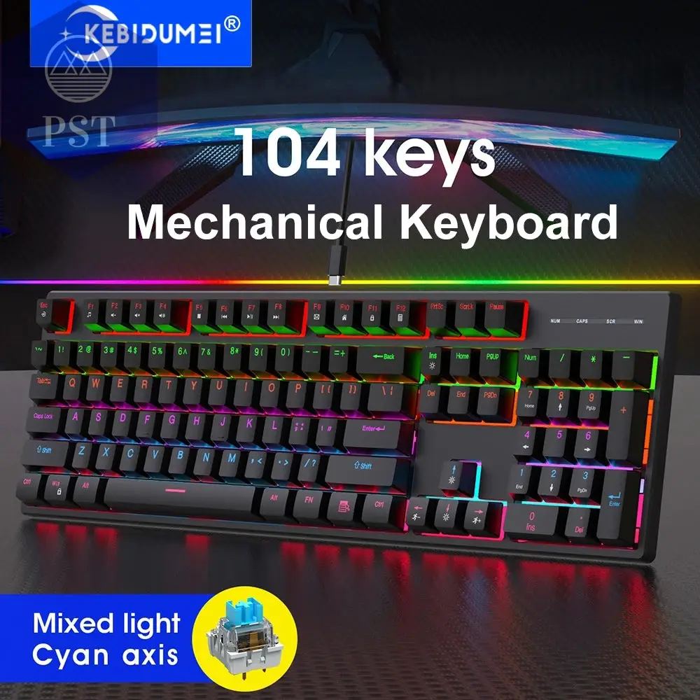 Mechanical Keyboard Wired 16 RGB Backlit 61/87/104Key Esports Gaming Keyboard Hot-Swappable Ergonomic Keyboard for PC Laptop