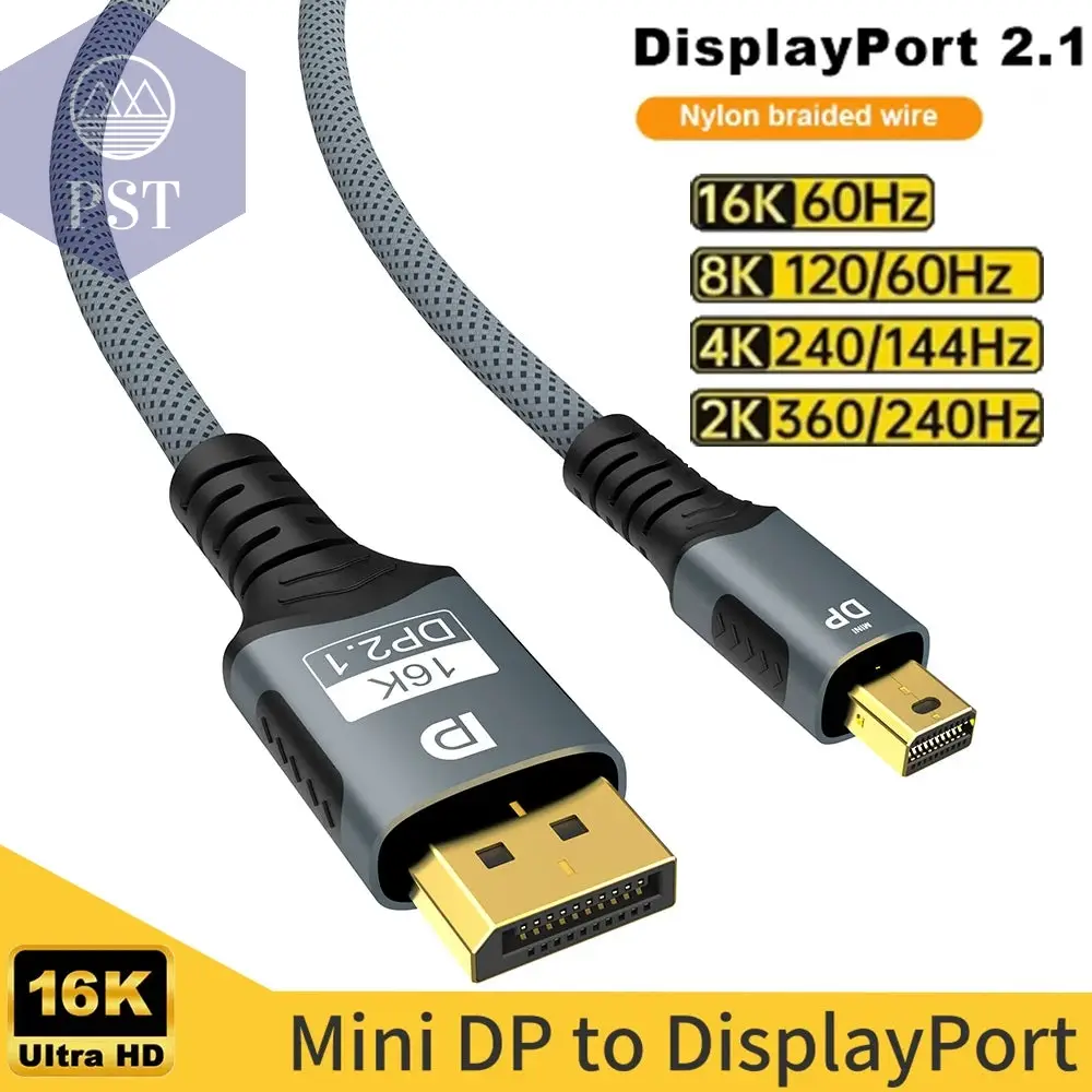 Mini DisplayPort to DP Cable DP2.1 Bi-Directional Conversion Adapter 16K@60Hz 4K@144Hz for Gaming Laptop MacBook Air Projector