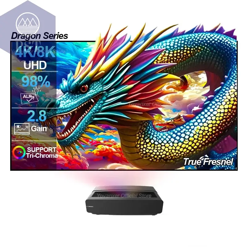 NEW Dragon Series Fresnel 5.0 Pro ALR Fixed Frame Projection Screen Ambient Light Rejecting for Ultra Short Throw UST Projectors