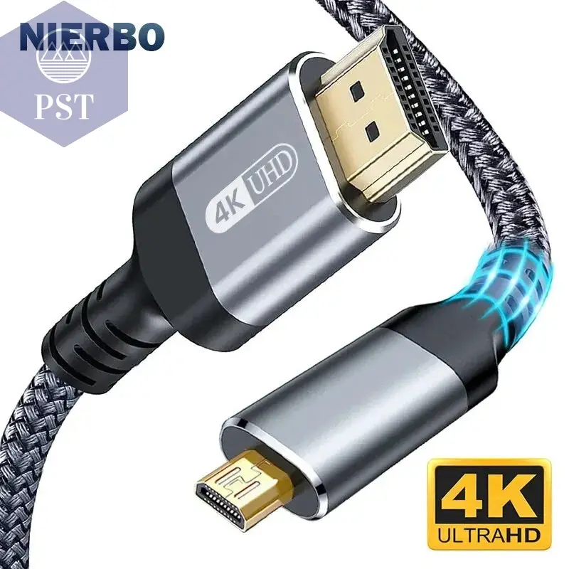 NIERBO Micro HDMI to HDMI Cable Male to Male Braided Cord Adapter 2.0 4K@60HZ 2K@165HZ 18Gbps