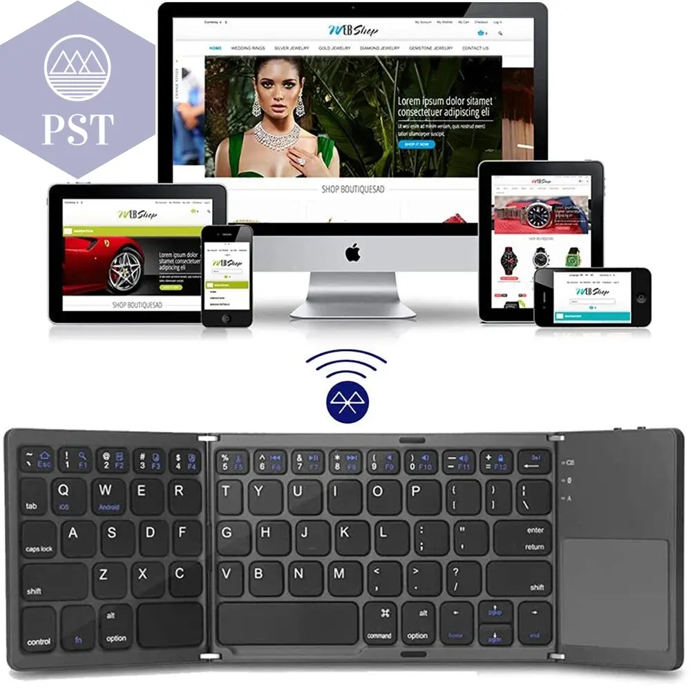 Portable Mini Three Folding Bluetooth Keyboard Wireless Foldable Touchpad Keypad for IOS Android Windows ipad Tablet