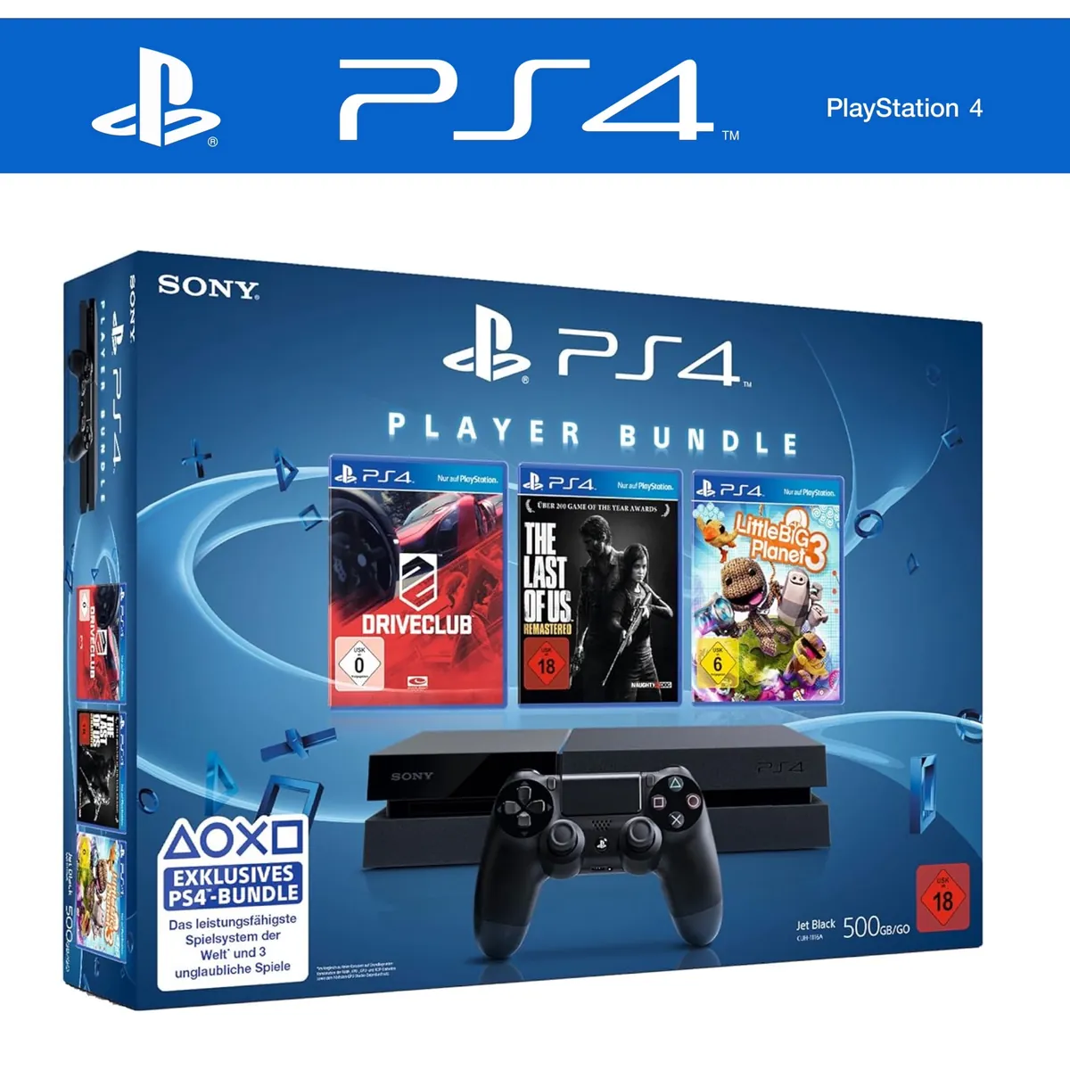 Konsole inkl. ORIGINAL Controller in Player Bundle OVP inkl. DriveClub, Little Big Planet 3 und The Last of Us