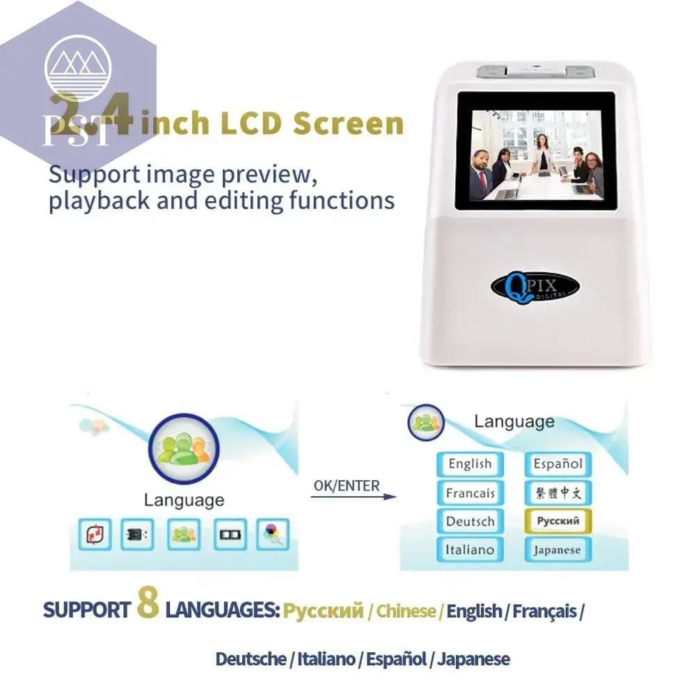 QPIX 22 MP 35mm Portable Film Scanners 135 110 126KPK Super 8 Negative Slide Holder Photo Scanner Film Digital Converter