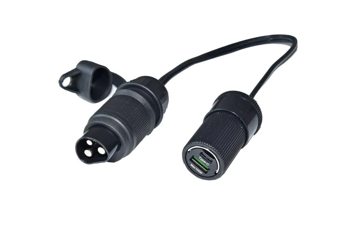 USB Ladekabel 3-Pol Anhänger/Traktor Stecker DIN 9680 auf USB-A+USB-C
