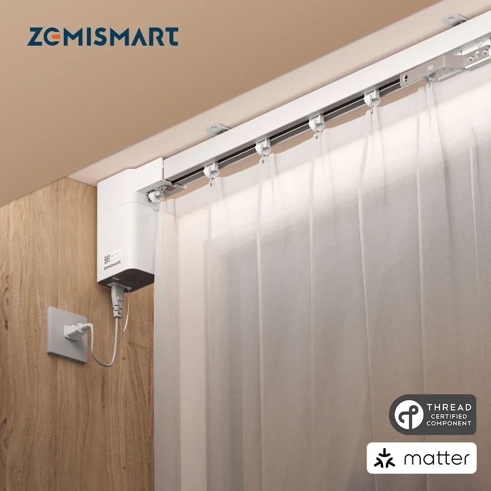 Zemismart Matter Over Thread Smart Motorized Curtain with Splicing Track Work with Homekit SmartThings Google Home Assistant