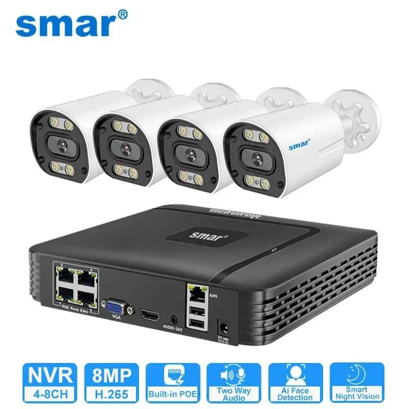 8MP Security Camera System 4K POE NVR Video Surveillance Kit 5MP 4MP Audio Ai Face Detect Color Night Vision IP CCTV Camera Set