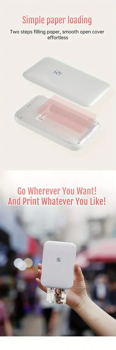 Portable Wireless Photo Printer Compatible With IOS/Android Wireless Devices, ZINK Printing, Portable Pocket Smart Printing