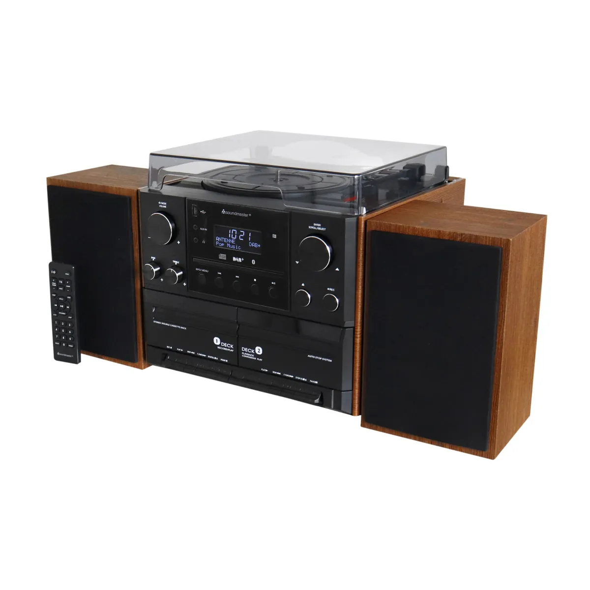 Soundmaster MCD5600 Stereoanlage mit Plattenspieler DAB+ Doppelkassette CD-Player USB MP3 Bluetooth Encoding Digitalisierung 75 Ohm Antennenanschluss