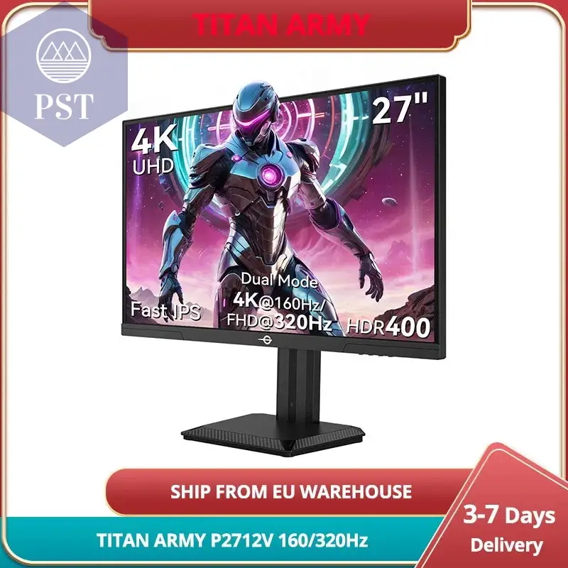 TITAN ARMY P2712V Gaming Monitor 27 "Fast IPS 3840 × 2160 @ 160Hz & 1920 × 1080 @ 320Hz, HDR400, 12 Scenario Modes 1Ms GTG Response Time