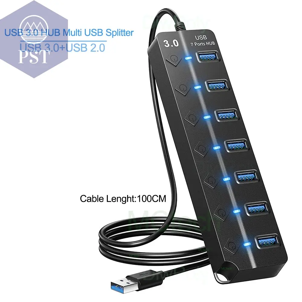 USB 3.0 Hub USB Hub 2.0 Multi USB Splitter Hub 100cm Long cable Multiple Expander for Computer Laptop PC Accessories Usb adapter