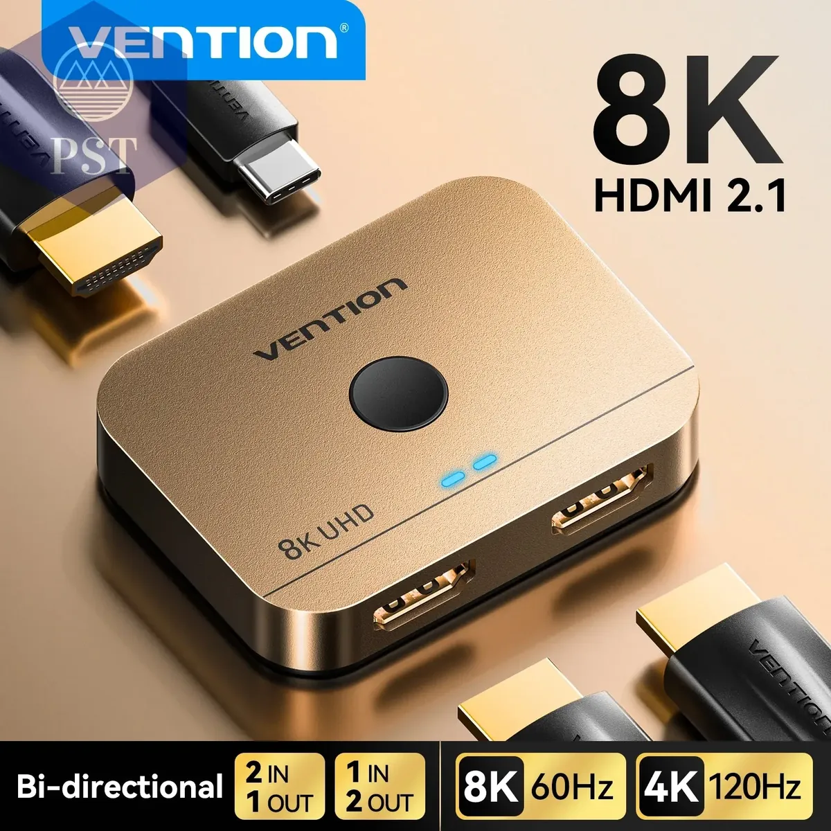 Vention HDMI 2.1 Switcher 8K@60Hz 4K@120Hz for Laptop PC PS5 Monitors Xbox TV Bi-Directional 2 in 1 Out 1 in 2 Out HDMI Splitter
