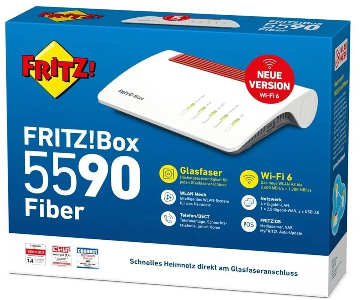 AVM FRITZ!Box 5590 Router für Glasfaseranschluss Wi-Fi6 bis 2.400MBit WLAN Mesh
