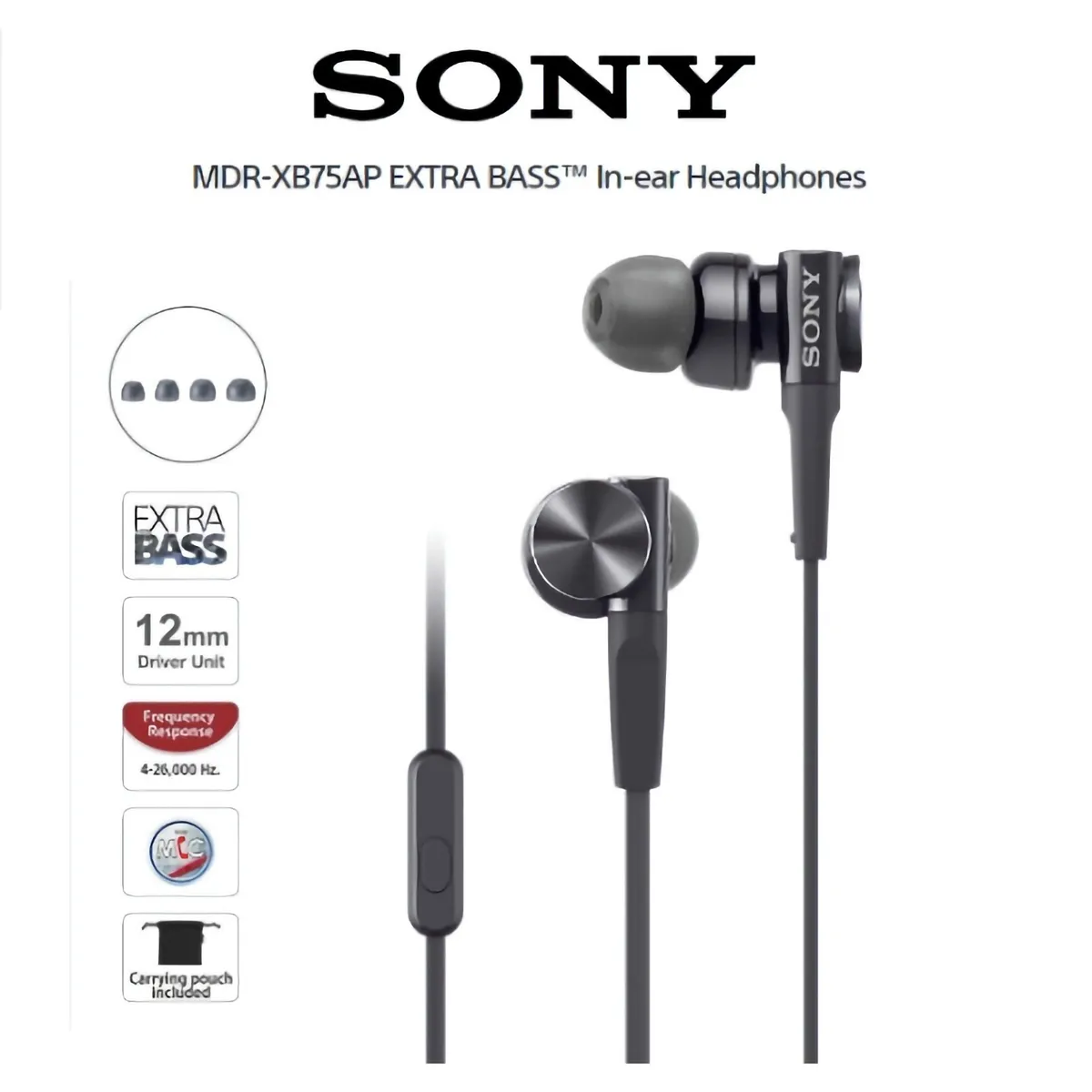Sony MDR-XB75AP In-Ear Kopfhörer – EXTRA BASS | Mikrofon Schwarz