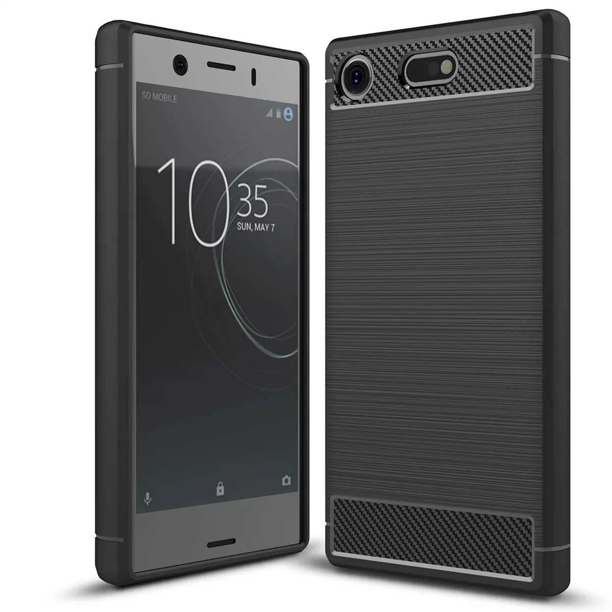NALIA Silikonhülle für Sony Xperia XZ1 Compact – Rutschfest & Matt – VORTEX (Gebürstete Optik & Carbon Design) – Marke aus Berlin