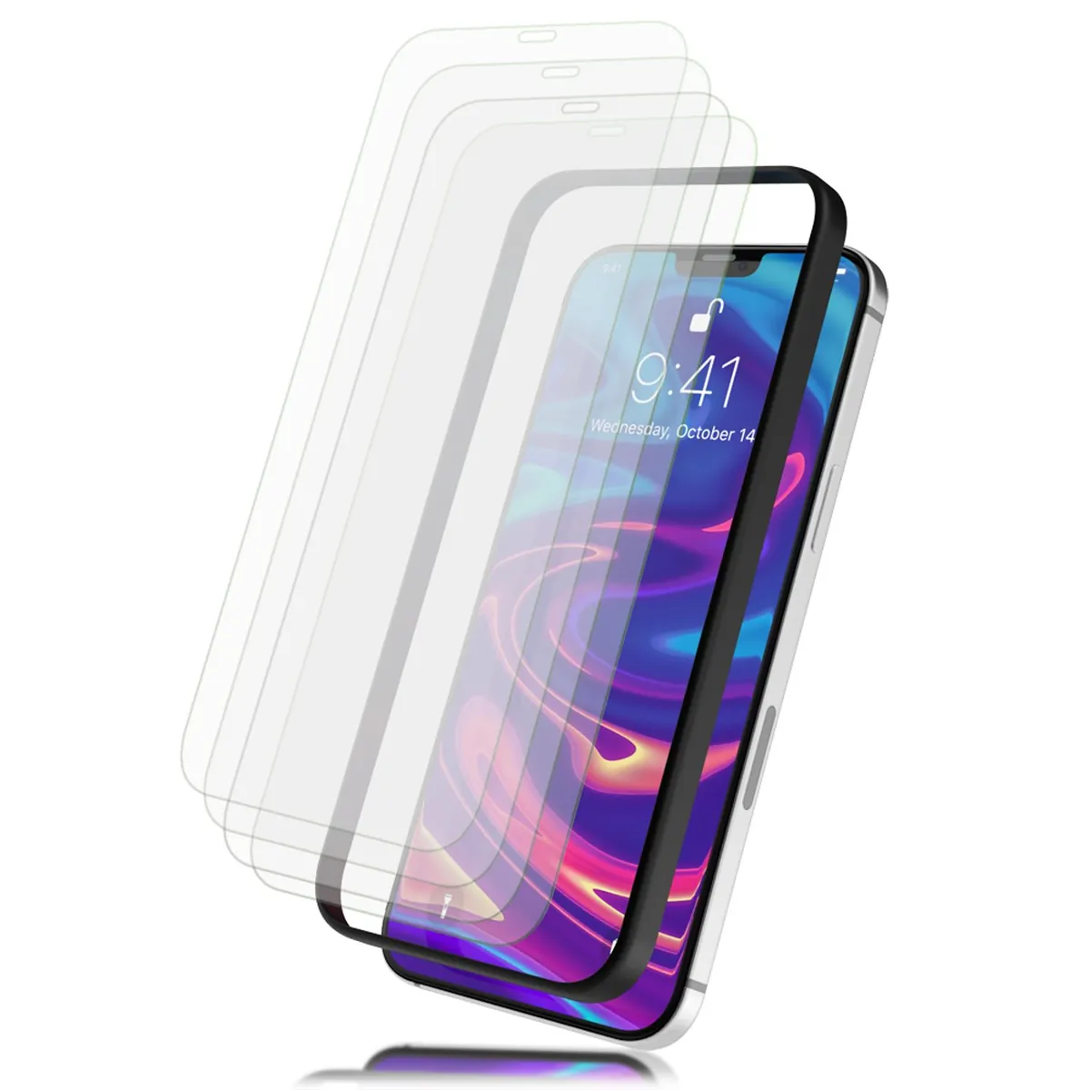 NALIA 4x Schutzglas & 1x Schablone - Set kompatibel mit iPhone 12 Pro Max Glas, 9H Full-Screen Glasfolie [Case-Friendly] mit Applikator, einfache Installation, hoher Handy Displayschutz - Transparent